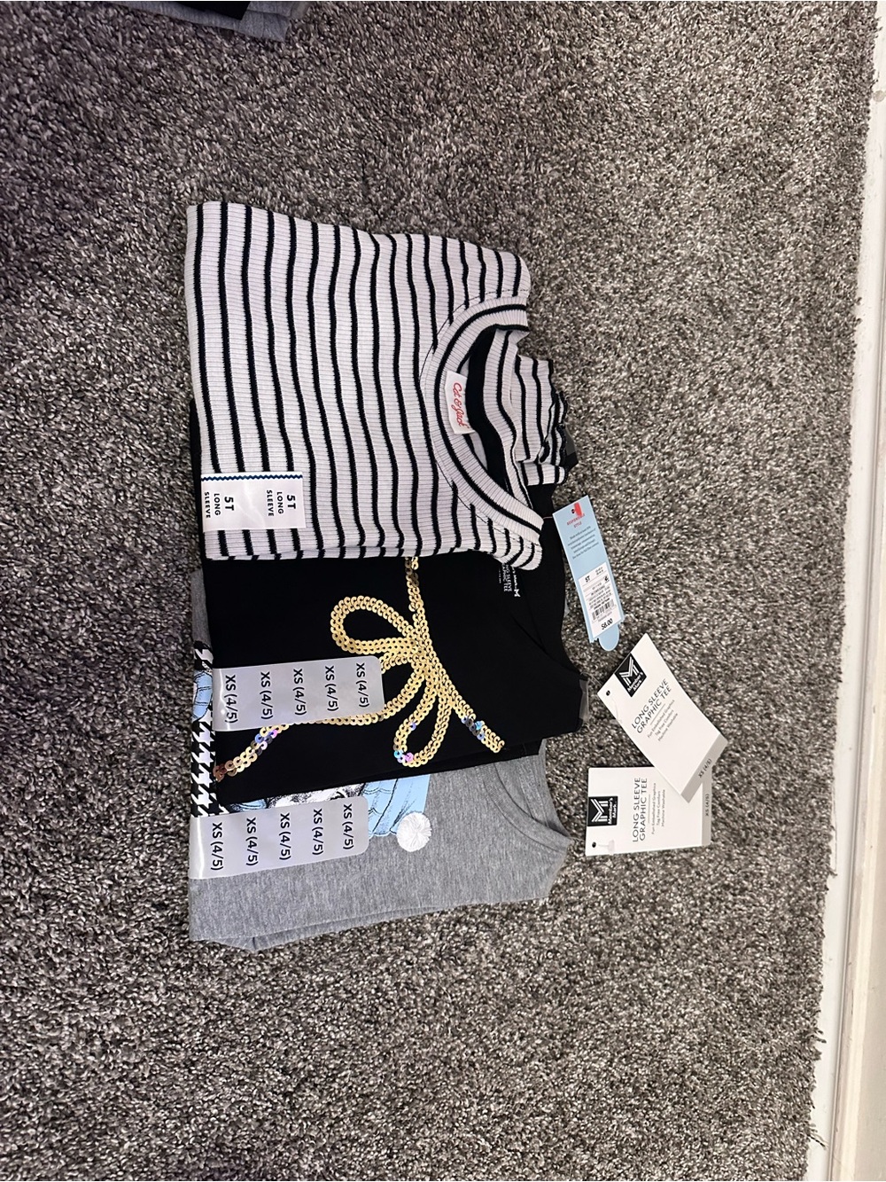 Girls' Long Sleeve Tee Bundle - Striped, Black & Gray